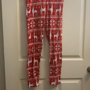 Sweet brand red reindeer holiday leggings size large guc #C38